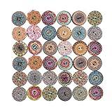 100 Stücke Retro Knöpfe, 25mm Vintage Knöpfe Bunt Knöpfe aus Holz Kinderknöpfe Blumen Puppenknöpfe Gemischte Multicolor Runde Holzknöpfe mit 2 Löcher zum Basteln, Nähen, Malerei,Handwerk, Deko