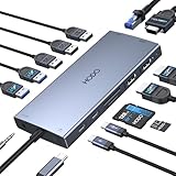 Dockingstation Laptop 2 Monitore,15 in 1 Docking Station Triple Display, USB C Hub Adapter mit 2 HDMI, VGA, Ethernet, PD, 5USB, USB C Port, SD TF Kartensteckplatz, Audio und Bildschirm EIN/ausTaste