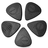 WINGO Gitarrenplektren mit Griffprägung, rutschfeste Plektren, 5 Stück (073, 088, 1,0, 1,25, 1,5 mm) für Akustik-, E-Gitarre, Bass, schwarz.