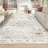 Homcomodar Teppich Wohnzimmer 160x230cm Teppich Beige Waschbarer Boho Teppiche Schlafzimmer Kurzflor Teppiche Vintage für Wohnzimmer Kinderzimmer