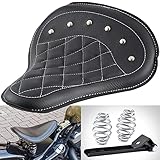 NATGIC Motorrad Fahrersitz Mit Federhalterung - Universal Leder Solositz Schwarz Rhombus Vordersitzkissen für H-Arley Sportster Bobber Chopper Custom