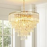 Seenvlog Moderner Kristall-Kronleuchter für das Esszimmer,Φ50cm Gold Kristall Pendelleuchte, Zeitgenössischer Rautropfen-Kronleuchter für Wohnzimmer Schlafzimmer Eingang Treppe