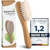 lampox Babyhaarbürste extra weich, Baby Erstausstattung Neugeborene mit weichen Ziegenhaaren, Milchschorf, Baby Haarbürste, Pflegeset, Geschenk, Kopfhautpflege, Kleinkinder, Babyzubehör