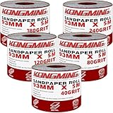 KONGMING Schleifpapier Rolle Set 93 mm x 5 m x 5 Rolle Körnung 40 80 120 180 240 für Handschleifer Handschleifblock