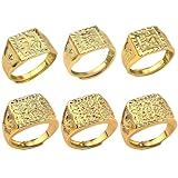 CYUaoao 6 Stk Herren Vergoldeter Ringe Set Hip Hop Ringe Verstellbar Siegelringe Rock Ring Reich Glück Reichtum Kanji Bandring Trauring Gold
