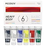 MEEDEN Heavy Body Acrylfarben Set – Acrylic Paint mit 6 x 60 ml für Leinwand Holz Bemalen, Grundfarbe Acryl Set mit intensiver Pigmentierung für Künstler Kinder Student Erwachsene Anfänger
