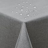 ATsense Tischdecke Abwaschbar Grau, Abwischbare Tischdecken Wasserabweisend Lotuseffekt, Fleckabweisend Table Cloth Leinenoptik, Tischtuch 140x180 cm Rechteckig