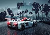 Papier Fototapete - Audi R8 L.A. - Größe 368 x 254 cm - Auto, Rennwagen, Tapete, Werkstatt