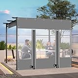 Wasserdichter transparenter Planenvorhang für den Außenbereich, grau, transparent, PVC-Plane, Seitenteile mit Reißverschlusstüren, 0 m Dicke, Ösen enthalten, perfekt für Pergola und Pavillon, 4,5 x