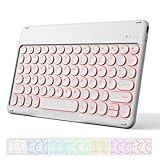 GKABXY Bluetooth Tastatur, kabellose Tastatur für iPad, iPhone, Android, Windows, Ultraschlanke wiederaufladbare Tastatur Mit 7 Farbige Hintergrundbeleuchtung, rutschfest, QWERTZ Layout, Weiß