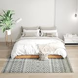 HOMCOM Teppich Flachgewebe Anti-Rutsch Maschinenwaschbar Küchenteppich mit Boho-Design für Terrasse Balkon Wohnzimmer & Küche, 200 x 140 cm, Grau