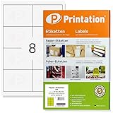Printation 97 x 67,7 mm Etiketten selbstklebend blanko weiß - 200 Adressetiketten selbstklebend 97x67,7 Aufkleber/Sticker auf 25 DIN A4 Bogen 2x4-8 pro Blatt - Frankier Adress-Etiketten - 3660 4782