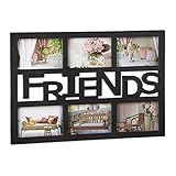 Relaxdays Bilderrahmen Freunde, Galerierahmen für 6 Fotos, Fotocollage Rahmen, Kunststoff, HBT: 33x48x1,5 cm, schwarz