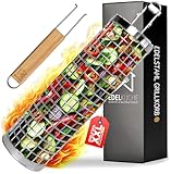EdelKüche Premium Grillkorb (XXL) aus Edelstahl für Gemüse und Fleisch | Rund, Zylindrisch | Grillzubehör | super Geschenk