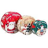 HEMOTON Keksdose Plätzchendose Weihnachtsdose Metalldosen 3er Set Rund Geschenkdosen,25 cm /21cm / 17 cm