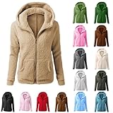 Hanraz Puffer Jacke Damen, Warehouse Deal, Teddy Fleecejacke Damen, Fleecejacke Damen Mit Kapuze Warm Sweatjacke Plüsch Jacke Teddyjacke Winter Flauschiger Pullover Grosse Grössen Winterjacke (S-5Xl)