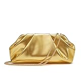 Amszke Clutch für Damen, veganes Leder, Abendbörse, weiche plissierte PU-Clutch für Abschlussbälle, Partys, Gold