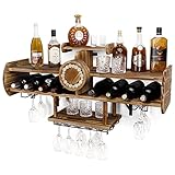Yorbay Weinregal Palette Beflammt Holz mit 4 Ebenen, Flaschenhalter Flaschenregal Wand Weinflaschenhalter, Wandbar für Weingläser,Whiskygläser,Flaschenhalter Hausbar,Vintage, Flugzeug, Geschenk