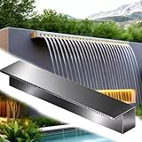 HEFJIAYCIQ Edelstahl-Poolbrunnen, 30/40/60/80/100/120/150 cm Teichwasserfall-Box, Kompletter Wasserfall & Bachlauf Für Wasserspiele Im Außenbereich,Silber,30cm