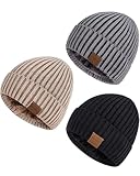 Nertpow Beanie Mütze Herren Winter 3 Stück, Damen Herren Mütze Winter Warme Thermo Fleece Gefüttert, Beanie Herren Dick Stricken Modische Totenkopfmütze Beanie für Jungs(Schwarz+Grau+Khaki)