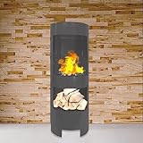 Gelkamin in schwarz mit Holzfach Säule Ethanolkamin Gel-Kamin Wandkamin