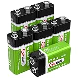 GutAlkaLi Batterien 9V Blockbatterie, 6 Stück, Longlife Power für Rauchmelder, Brand- & Feuermelder, Mikrofon 6lr61 6F22 PP3 MN1604