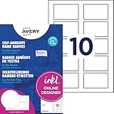 AVERY Zweckform J4785-20 Namensetiketten (200 Namensaufkleber, 80x50mm auf A4, selbstklebend, bedruckbare Textiletiketten für Inkjetdrucker, rückstandsfrei ablösbar) 20 Blatt, weiß