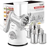 Geedel Käsereibe, Reibe für Gemüse mit 5 Trommelblättern, Gemüseschneider für Käse, Ice, Gurken, Karotten, Nüsse usw, Slushy Maker Ice Crusher Trommelreibe Schnelleres und Einfaches Schneiden (Weiß)