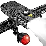 Croerma Leistungsstarke Fahrradbeleuchtung 7000 Lumen vorne und hinten, wasserdicht, wiederaufladbar, USB, super hell, 5 LEDs