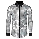 Herren Glitzer Hemd Langarm Faschingskostüme Herren 70er Jahre Outfit Herren Pailletten Hemd Glitzer Silvester Party Outfit Hawaiihemd Mit Knöpfen Shirt Bügelfrei Vintage-Stil Glitzerhemd