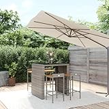 CFODOJ Outdoor-Möbel Set-Haus-5 Teile Gartenstange Set grau Poly Rattan und Massivholz Akazie