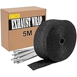 5M Hitzeschutzband Auspuff,Foneso auspuffband,Hitzeschutz Auspuff Bandage,Schwarz Hitzeschutzband mit 10 Kabelbinder Edelstahl,für Motorrad Fächerkrümmer Thermoband Krümmerband