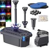 Biling Teichfilter Komplettset mit Pump 2500 l/h 40W Mit RGB LED Licht Teichpumpe mit Filter für Teiche Sauberes Wasser Pflegen Sie schöne Wasserspiele für Teich Garten Pool Außen, Atmosphäre Schaffen