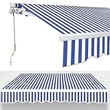 Jopassy Gelenkarmmarkise Markise Einziehbar mit Manuell, 350x300cm Blau Weiß Sonnenmarkise Balkonmarkise Sonnenschutz Anti-UV und Wasserfest Neigungswinkel bis 30 Grad, für Terrasse Balkon