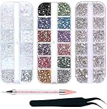 4200 Stück Strasssteine Nägel Nail Art,36 Farben Glitzersteine, Dekorationen Nagelsteine für Nail Art Zubehör und klare Kristall Strasssteine mit Strass Picker Pinzette und Dotting Pen