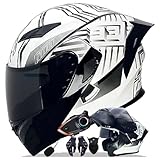 QJWMatic Bluetooth-integrierter Klapphelm für Motorrad, Integralhelm, modularer Motorradhelm mit Doppelvisier, ECE-Zulassung für Männer und Frauen D,XXL61-62CM