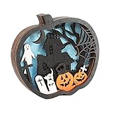 Jiqoe Holz LED Kerzenlaternen Ornamente Batteriebetriebene Halloween Outdoor Garten Hof Terrasse Feiertagsdekorationen