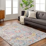 Livabliss Asmara Vintage groß 120x170 cm - Wohnzimmer, Esszimmer, Schlafzimmer, Boho Stil mit buntem Muster in Grau und Orange