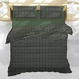 L'EMPORIO CASA Bettwäsche-Set aus warmem Flanell aus reiner Baumwolle, 100 % bequem, für den Winter, Plüsch, Anti-Pilling, 250 x 200 + 40 cm (grünes Karomuster)