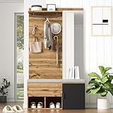 Jaxenor 190cm Garderobe Set Flurgarderobe Modern, Holzoptik Flurgarderoben Set Mit Spiegel, Schuhbank, Schuhschrank, Schublade, Regal Und Kleiderhaken, Kompaktgarderobe(Eichenfarbe)