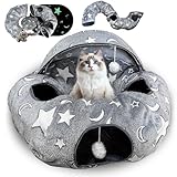 Katzenbett mit Leuchtfunktion, XXL Plüsch Katzentunnel mit Ball, Große Rascheltunnel Katzenhöhle Katzenspielzeug für Katzen Kaninchenoder Welpen