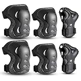 Kinder&Erwachsene Knieschoner Set,Schützerset 6 in 1 mit Knie-Ellbogen-Handgelenkschoner,schützer inliner Erwachsene,Schutzausrüstung verstellbare Handgelenkschoner für Rollerblading Skateboard(CC M)