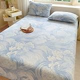 Homxi Betttuch Sommer,120 x 230 cm,Matratzenbezug Milch Samt Wellenmuster Bettbezüge mit Blau