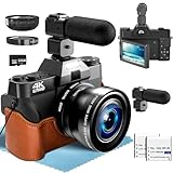 4K Digitalkamera, 56MP Fotokamera mit 180° Flip 3.0' Bildschirm, mit Weitwinkel+Macro Linse, 32G TF Karte 3.0' Kompaktkamera 180° Flip Bildschirm, Vlogging Digitalkamera für Anfänger