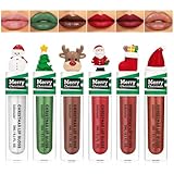 Weihnachts Lipgloss Set, 6 Pcs Matt Schimmernd Feuchtigkeitsspendend Lip Gloss Wasserfest Lang Anhaltend Lippgloss Set, Hochpigmentiert Seidenweich Lip Gloss Weihnachten Geschenkset Für Frauen Mädchen