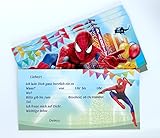 NiLiNo 8x Spiderman Einladungskarten + 8 Umschläge – Kindergeburtstag Jungen – Superhelden Einladung Set – Partyeinladungen für Motto-Party Kinder-Feier