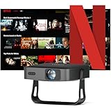 Smart Beamer【Netflix Offiziell/360° Drehbar 】 Mini Beamer 4K mit Autofokus ＆ Trapezkorrektur, VOPLLS 25000L 1080P Full HD WiFi6 Bluetooth Beamer Klein Heimkino/Outdoor Projektor für Handy