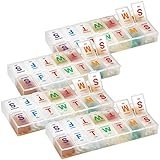 Große wöchentliche Pillendose – (4 Stück) für morgens und abends – XL 7-Tage-Pillen-Organizer 2 Mal pro Tag und tägliche Pillen-Organizer für Medikamente, Pillen, Nahrungsergänzungsmittel mit Braille