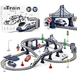 LZDMY Autorennbahn Eisenbahn 104 Stück Rennstrecke Spielzeug ab 3 Jahr, Kinderspielzeug Elektrisch Autobahn Kompatibel mit Brio-Schienen Geschenk für Kinder