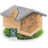 Beesi Bienenhotel mit wetterfestem Metalldach I Bienenhaus mit Schilfröhrchen I Verschiedene Durchmesser I hochwertiges Insektenhotel I ohne Splitter I artgerecht für Wildbienen